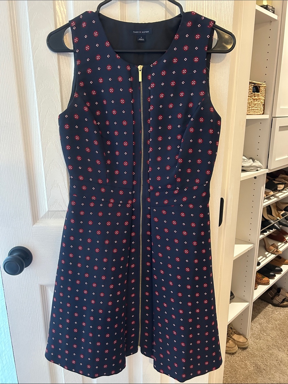 Tommy Hilfiger Navy Dress with Pink Floral Print & Front Zip